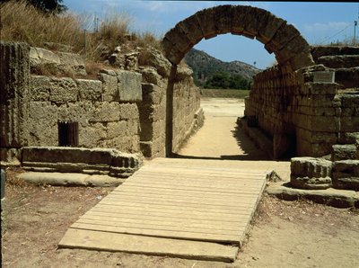 Entrance to the stadium by Greek